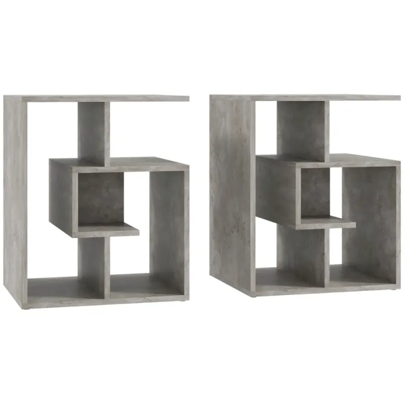 Set of 2 3-Tier Side Tables with Open Shelves - Cement Effect