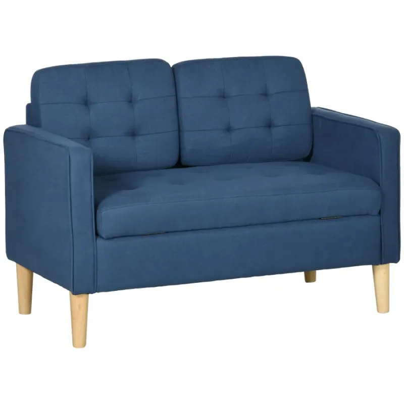 117cm Blue 2-Seater Tufted Sofa with Hidden Storage