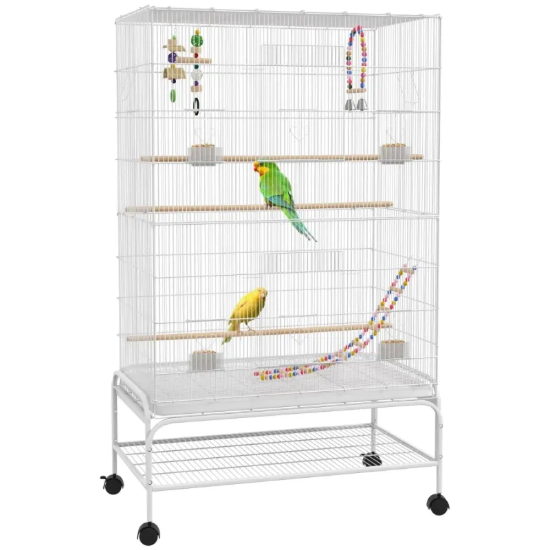 Large Bird Cage with Stand, Toys and Accessories - White