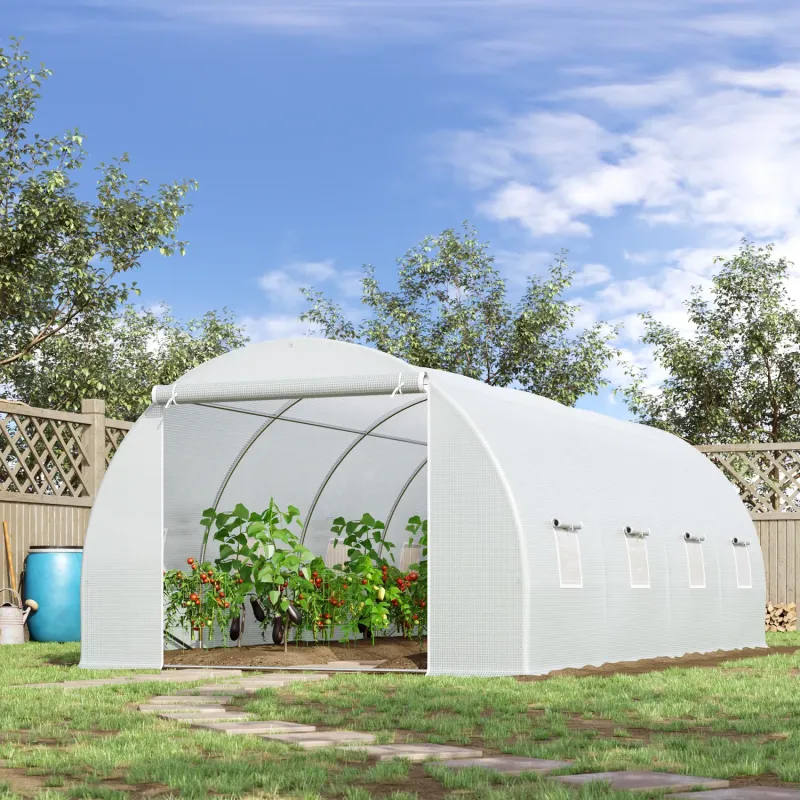  6m x 3m Walk-In Polytunnel Greenhouse with 8 Windows - White