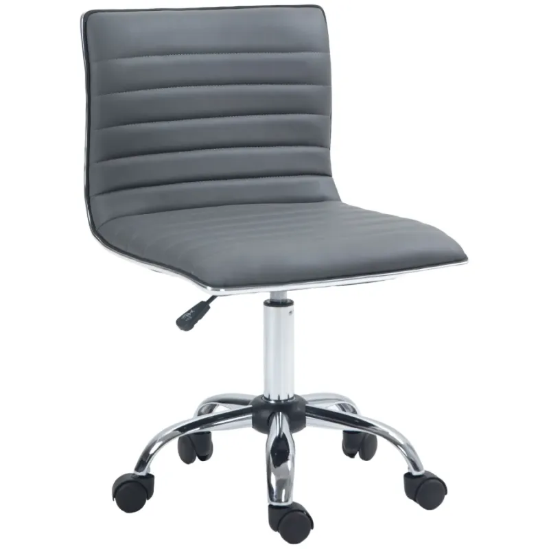 Dark Grey PU Leather Armless Swivel Office Chair with Chrome Base