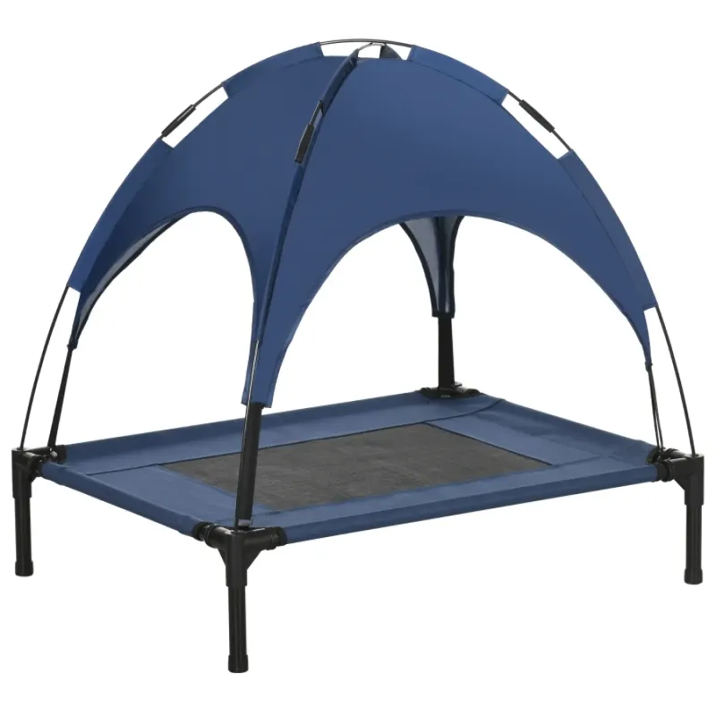 Medium Elevated Dog Bed with UV Protection Canopy - Blue