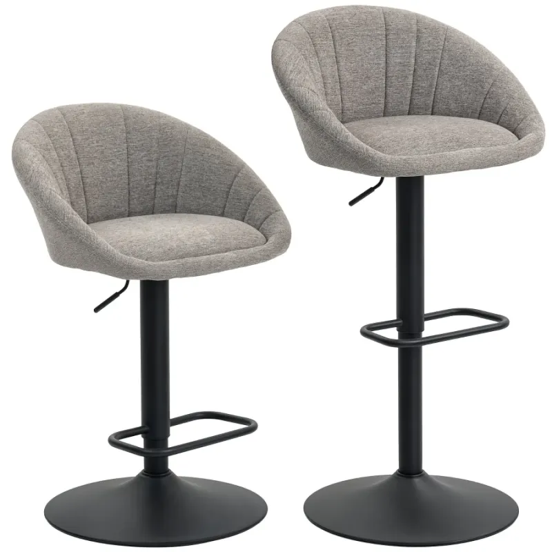  Set of 2 Tub Bar Stools Adjustable Swivel Kitchen Breakfast Chairs - Grey