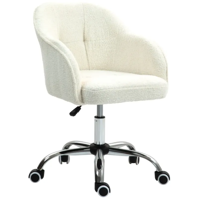 Teddy Fleece Height Adjustable Swivel Office Chair with Tub Back - Cream