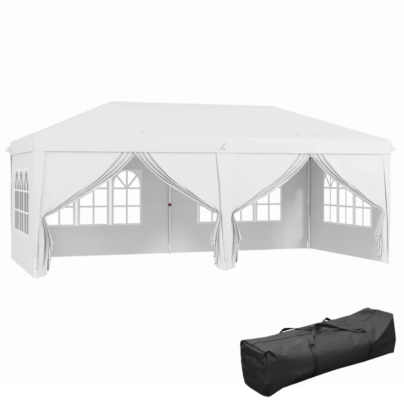  3m x 6m Pop Up Gazebo with 6 Sidewalls & Windows - White