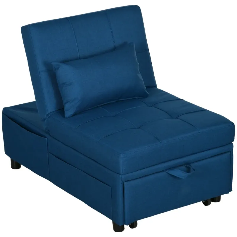 4-in-1 Convertible Single Sofa Bed Chair with Adjustable Backrest - Blue