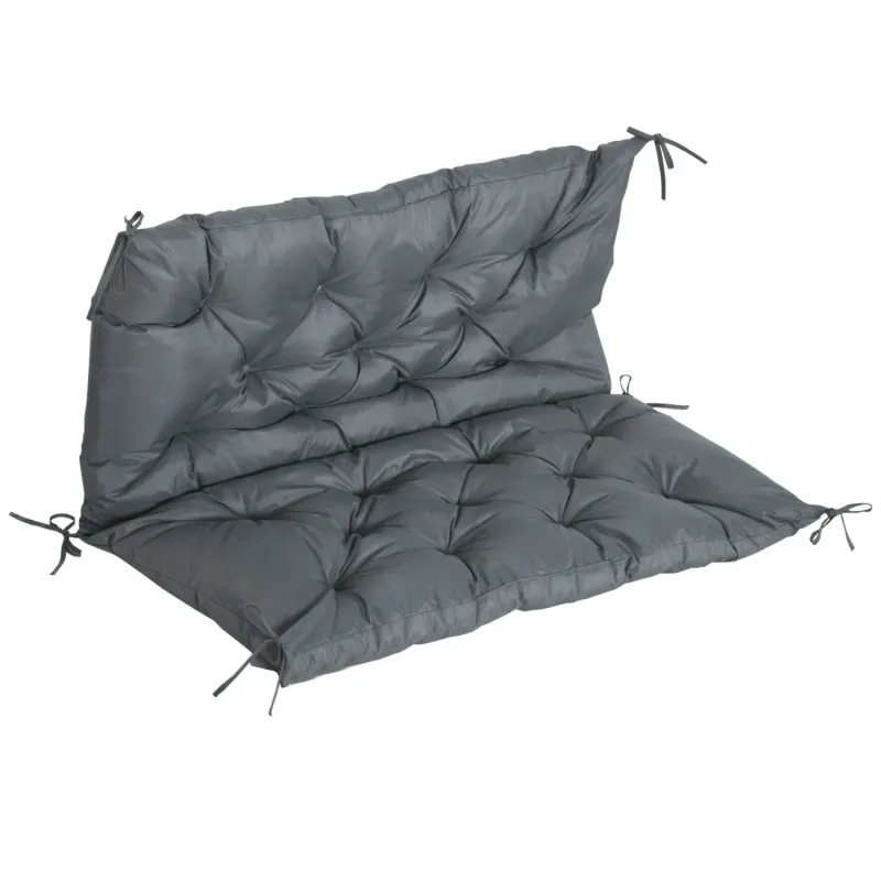 2 Seater Garden Bench Cushion with Backrest and Ties, 98 x 100cm - Dark Grey
