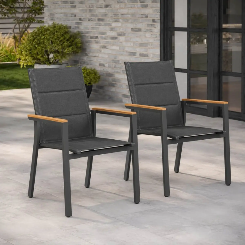 Arve Outdoor Dining Chairs with Teak Armrests - Set of 2