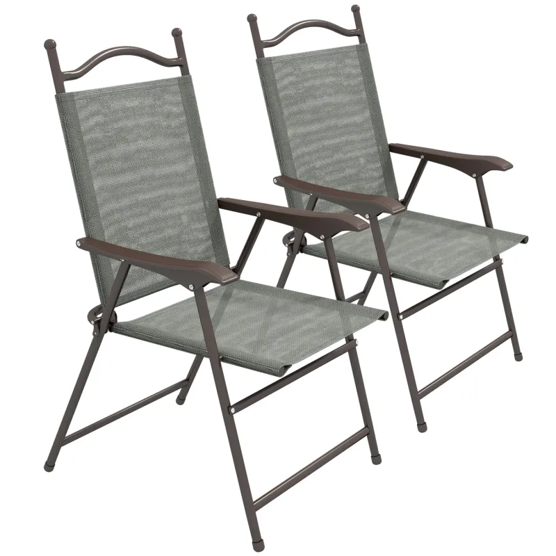 Set of 2 Folding Garden Chairs with Fabric Mesh Seats - Dark Grey