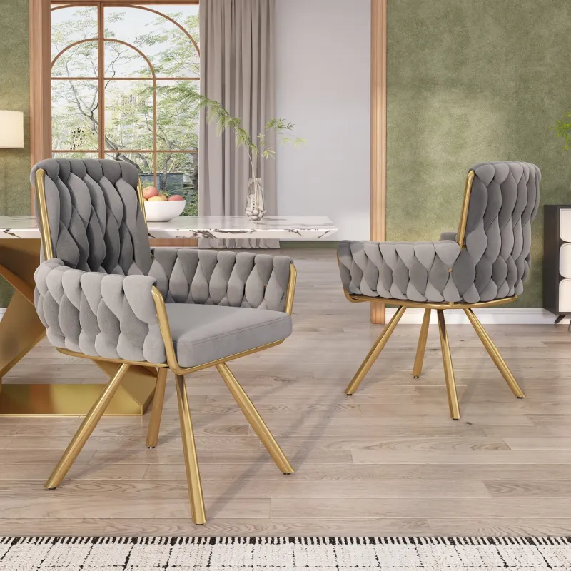 Grey Velvet Swivel Dining Armchair, Set of 2