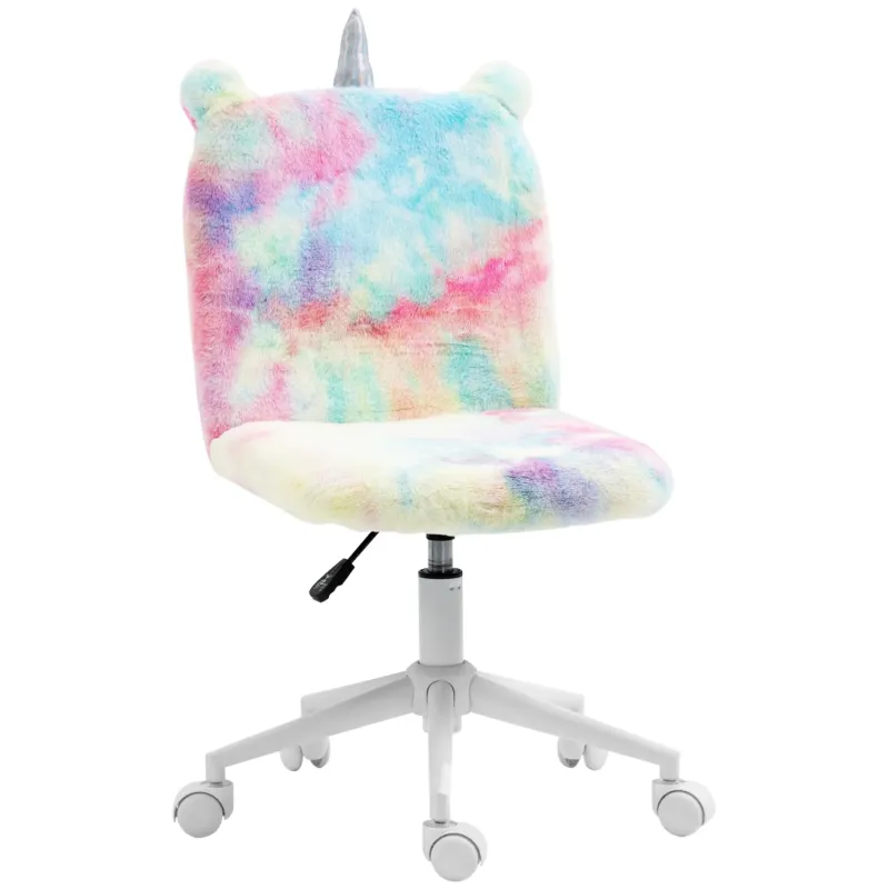 Unicorn Faux Fur Home Office Chair, Rainbow Multi-Colored