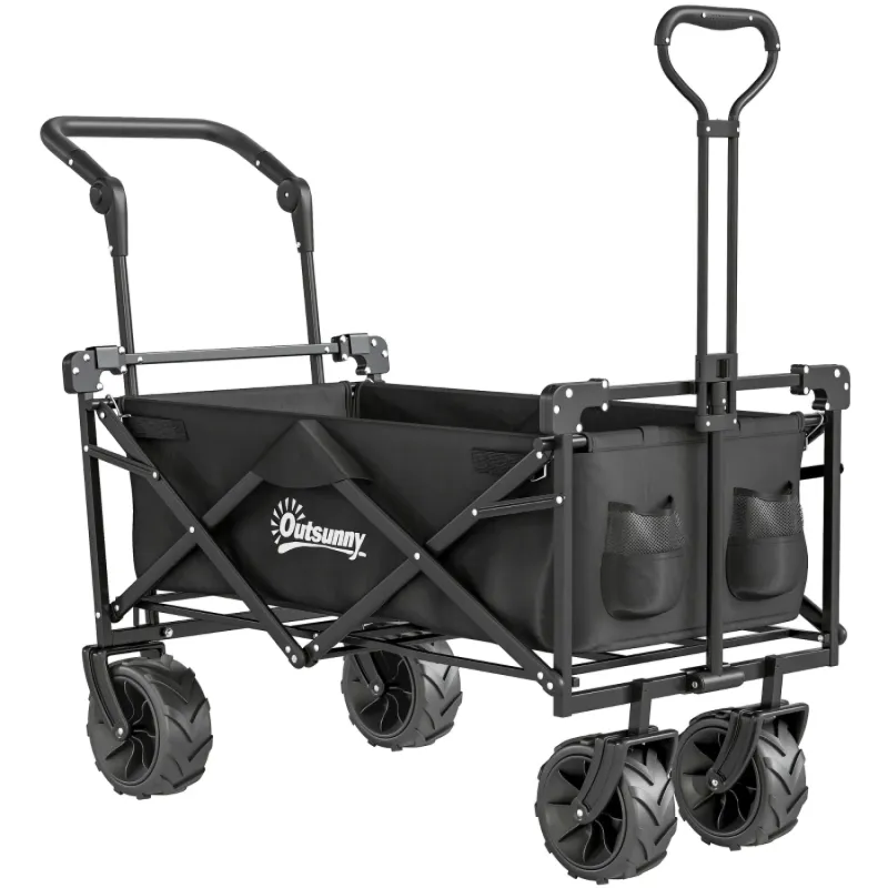 Folding Camping Trolley with Overhead Canopy and Adjustable Handles - Black