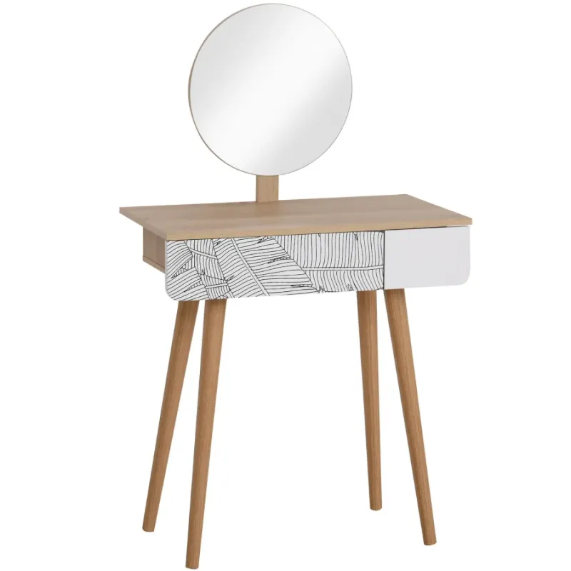 Oak Finish Dressing Table with Drawer and Adjustable Mirror