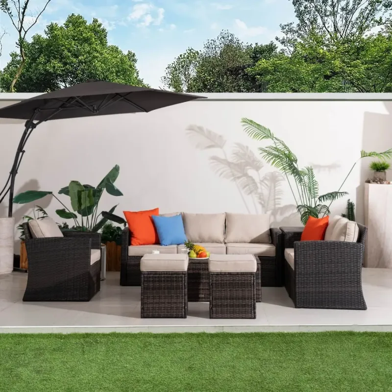 8-Seater Rattan Garden Lounge Set with Storage Coffee and Side Tables
