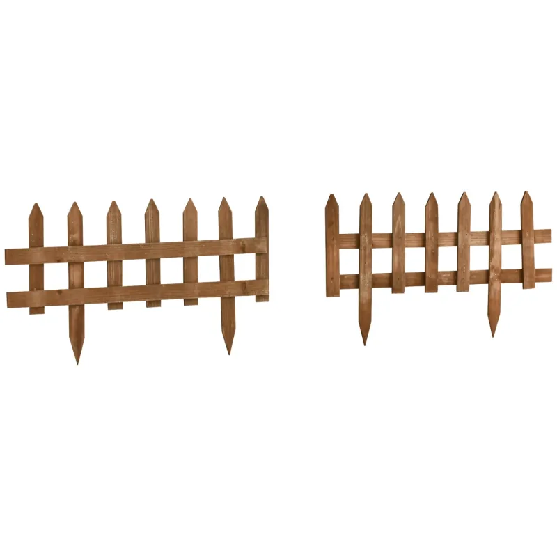 12-Piece Wooden Garden Border Fence Set - Brown - 60 x 34cm