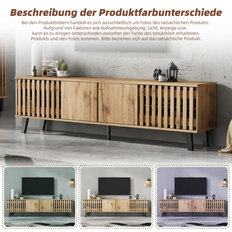 Wood Effect TV Unit, 180cm, in Natural, with 4 Doors & 8 Shelves