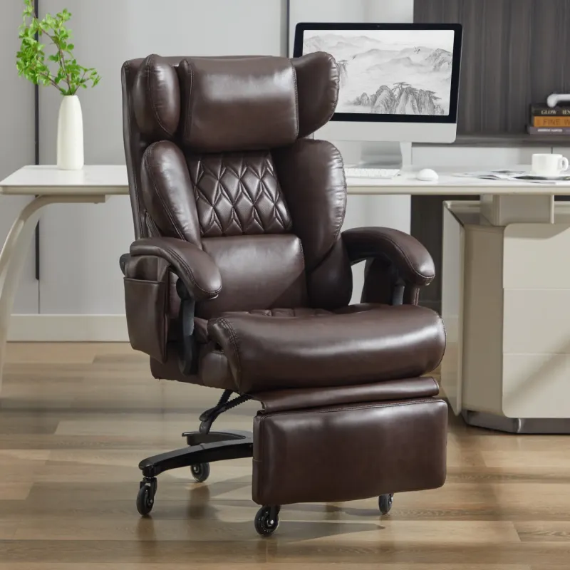 Brown PU Leather Executive Massage Chair with Adjustable Footrest