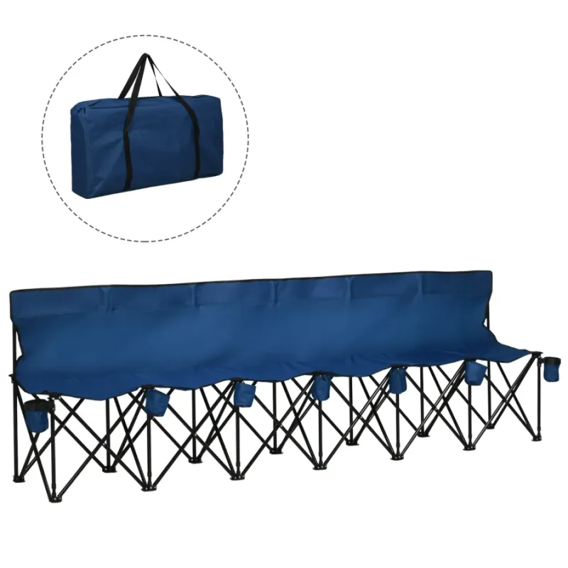 6 Seater Folding Camping Chair with Cup Holders and Carry Bag - Blue