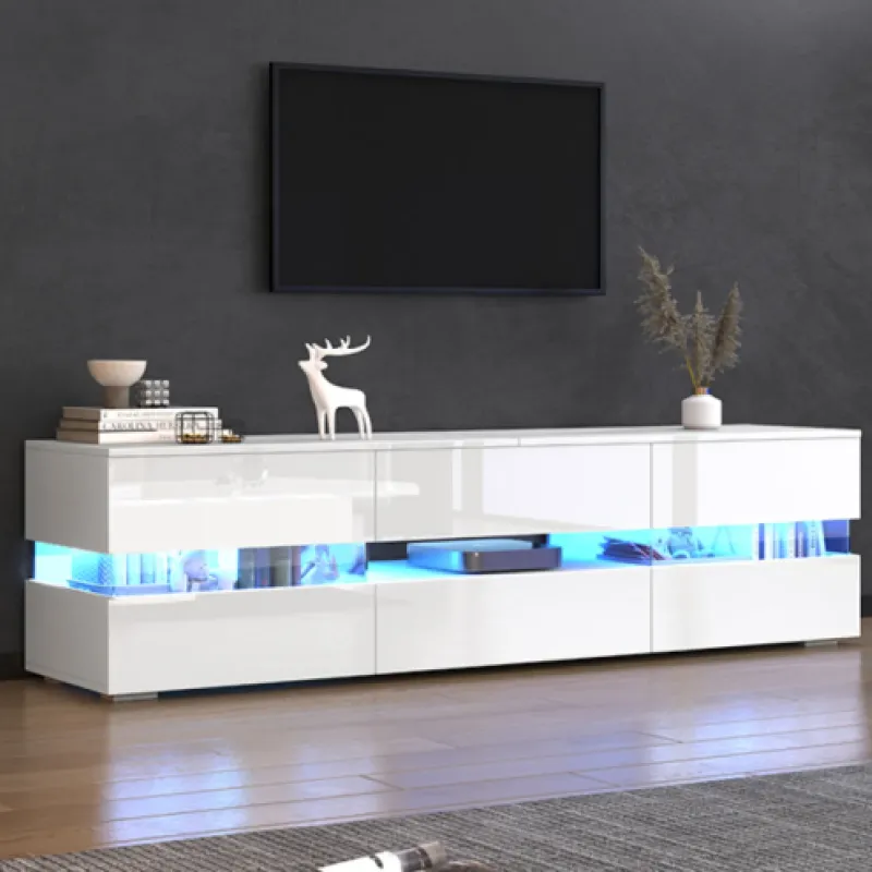 Laminated Particle Board TV Unit, 160cm, in White, with App-Controlled LED Lights
