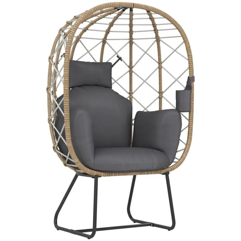 Brown Rattan Freestanding Egg Chair with 20cm Thick Cushion and Cup Holder