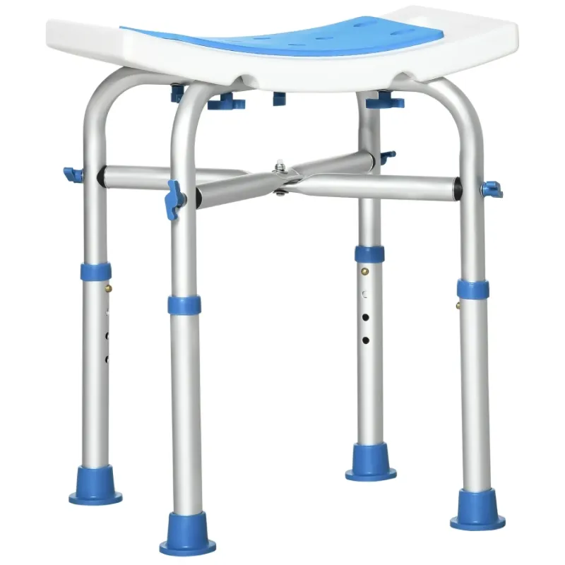 Adjustable Height Aluminium Shower Stool with Padded Seat - Blue