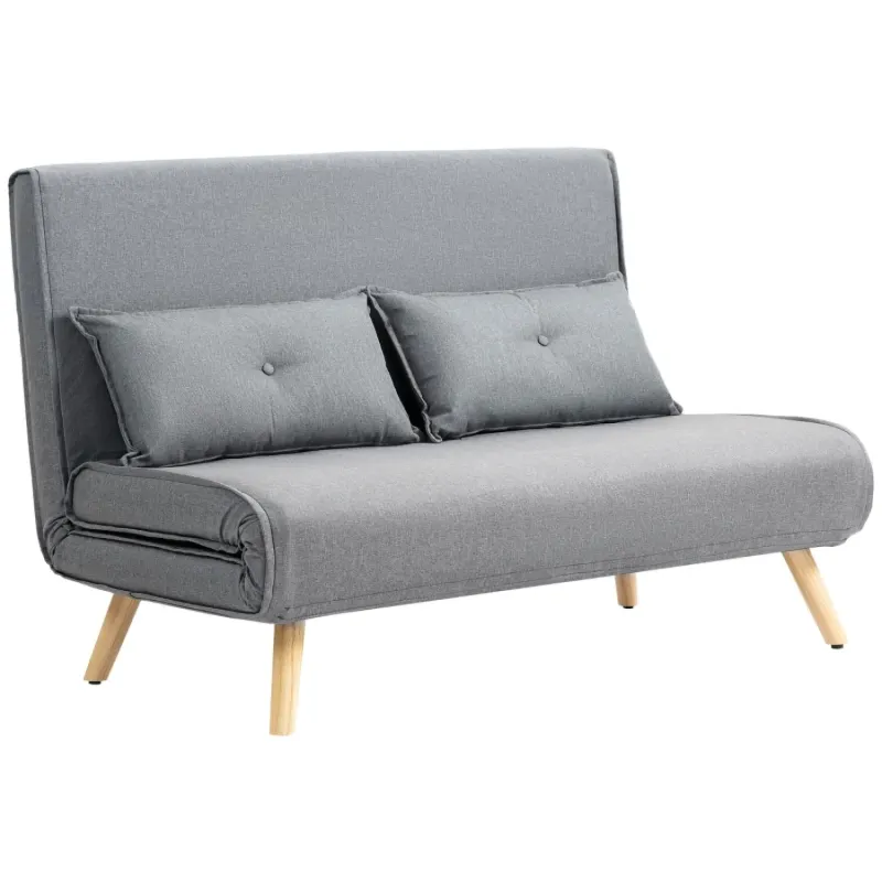 2-Seater Linen-Look Click-Clack Sofa Bed - Grey