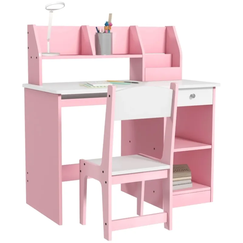 Kids Desk and Chair Set with Storage - Pink