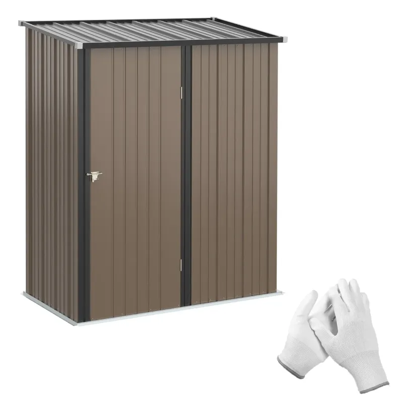  5.3 x 3.1ft Galvanised Corrugated Steel Garden Shed with Sloped Roof - Brown