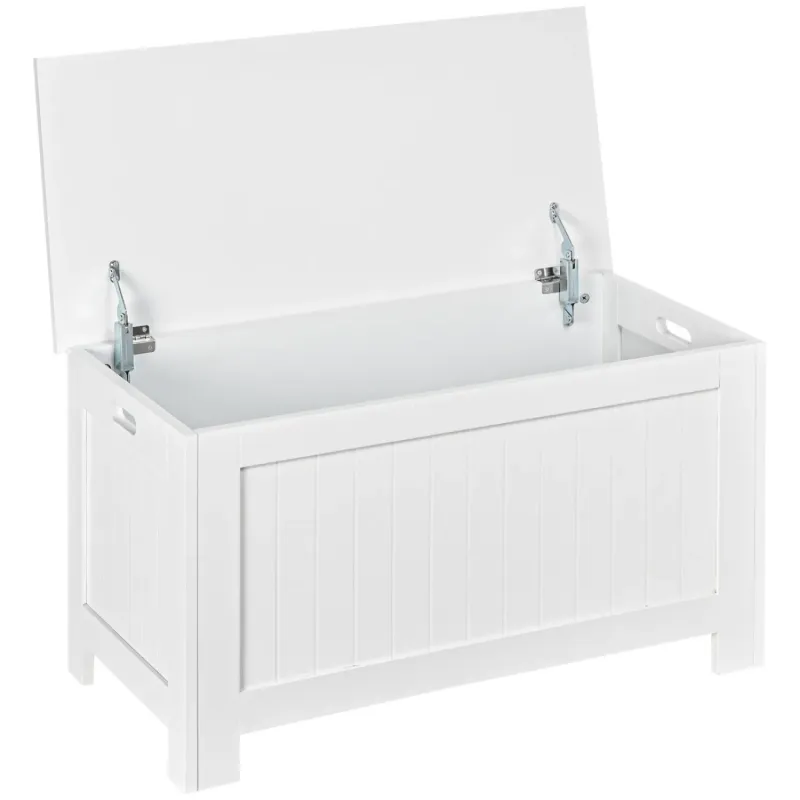 White Lift Top Storage Chest and Toy Box with Safety Hinges