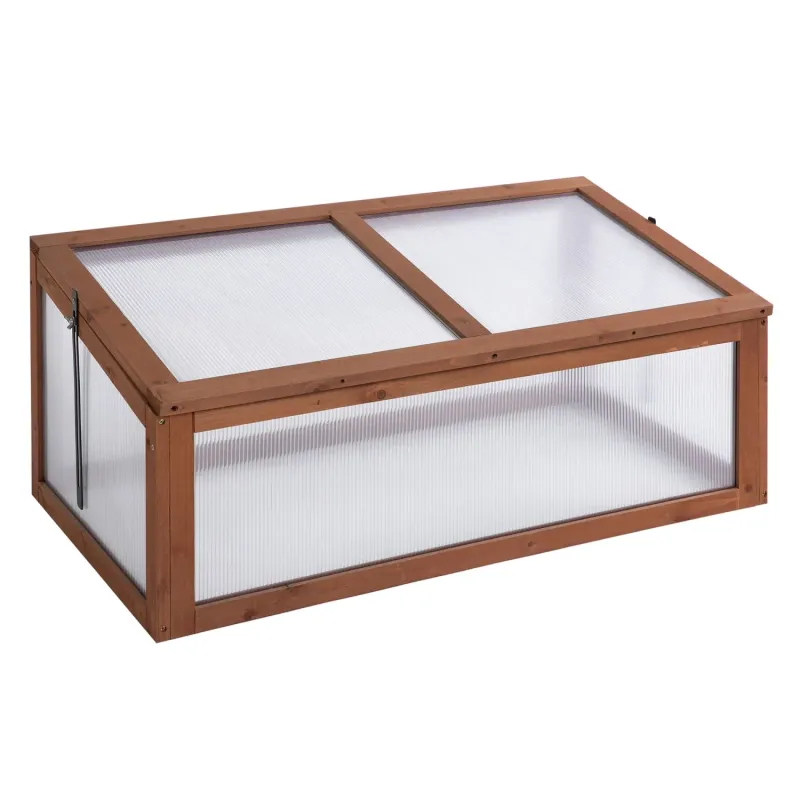Small Wooden Cold Frame Greenhouse, Brown, 100 x 65 x 40cm