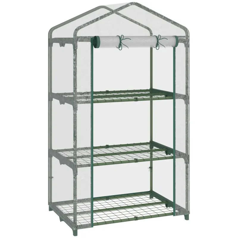 3 Tier Mini Greenhouse with Roll Up Door - 125cm Clear