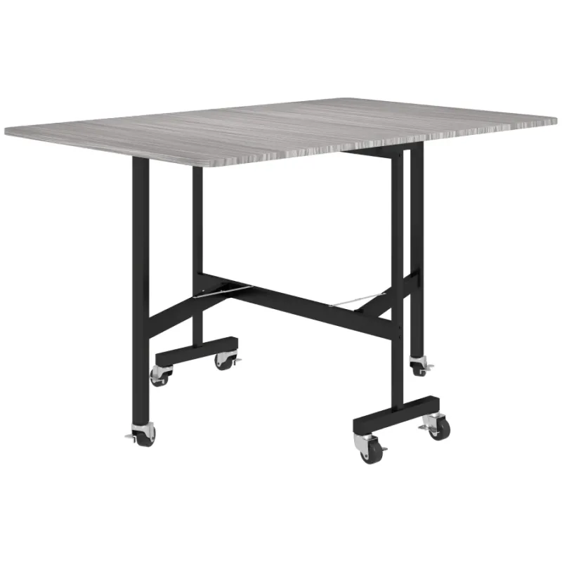 Six-Seater Drop-Leaf Dining Table on Wheels - Grey Wood-Effect