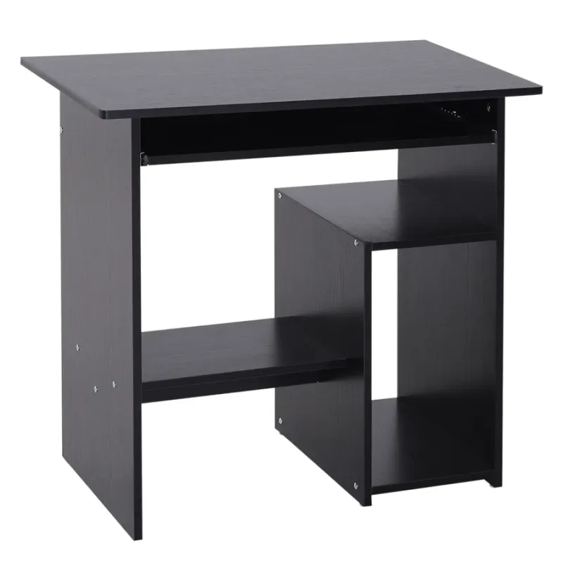 Compact Computer Desk with Keyboard Tray and CPU Storage - Black