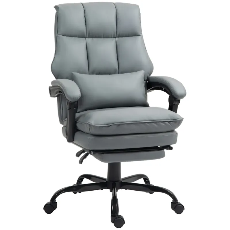 Executive Reclining Office Chair with Footrest - Grey Faux Leather