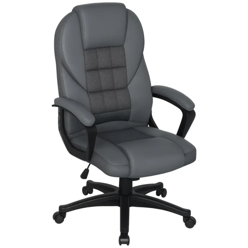 High Back Executive Office Chair with Tilt and Swivel - Charcoal Grey Faux Leather