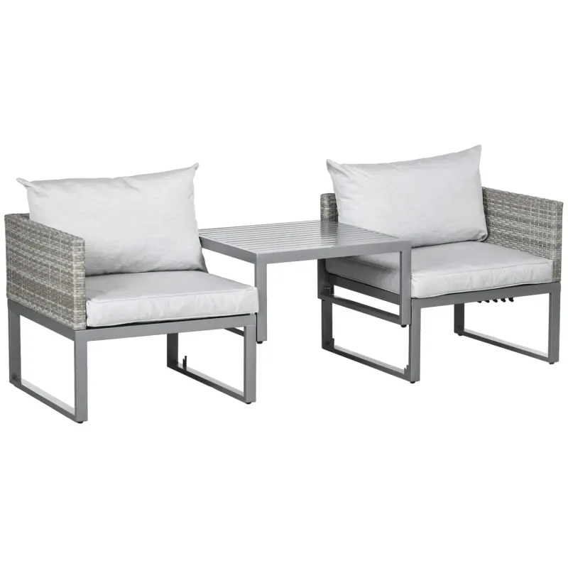  3-Piece Rattan Bistro Set with Rising Table and Reclining Daybed, Grey