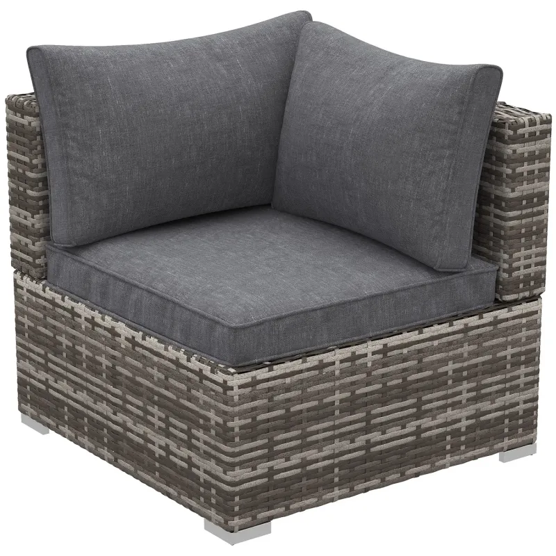 Deep Grey Rattan Garden Corner Sofa Chair with Cushions