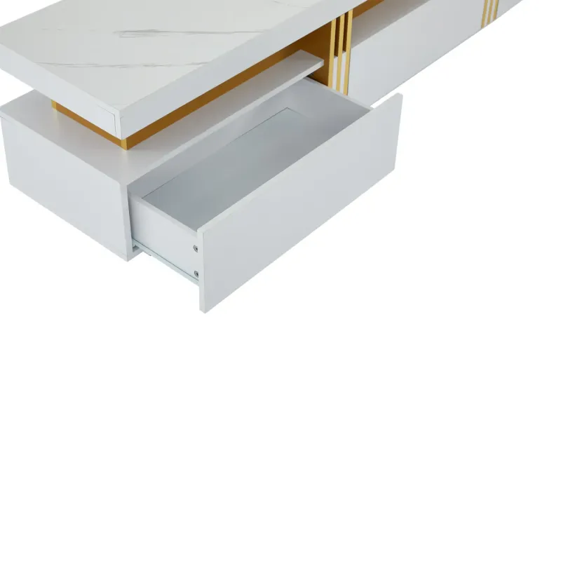 White 200cm TV Stand with Faux Marble Top and 3 Drawers for TVs up to 89"