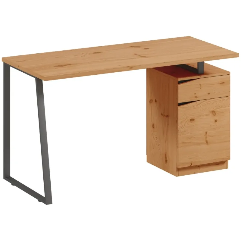  Industrial Computer Desk with Storage Drawer and Cabinet - Natural Wood Finish