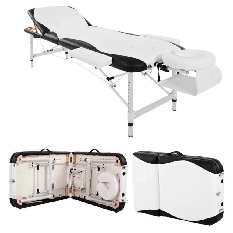 Portable 3-Section Aluminium Massage Table with Adjustable Height and Carrying Bag