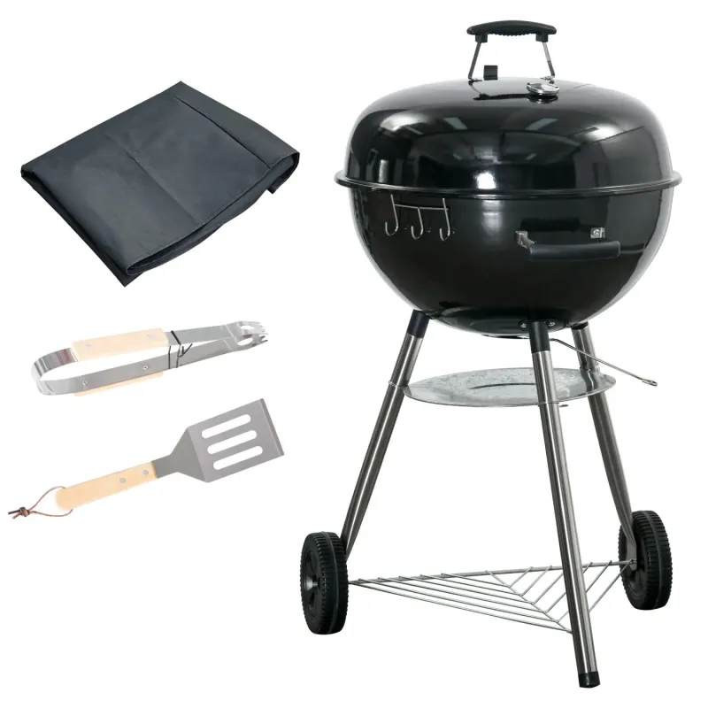 54cm Kettle Charcoal BBQ with Lid & Cover - Black