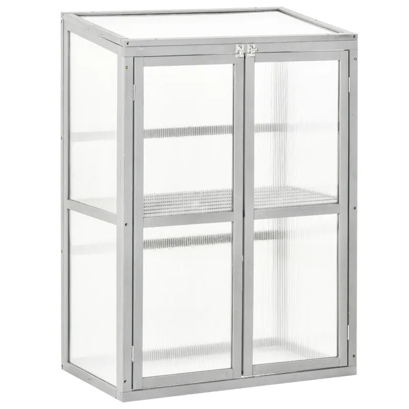 Wooden Cold Frame Greenhouse with Adjustable Shelf - Light Grey