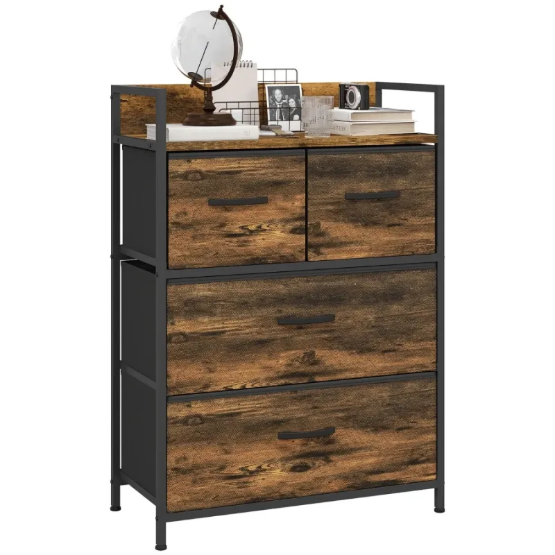 Rustic 4 Drawer Fabric Chest of Drawers - Rustic Brown
