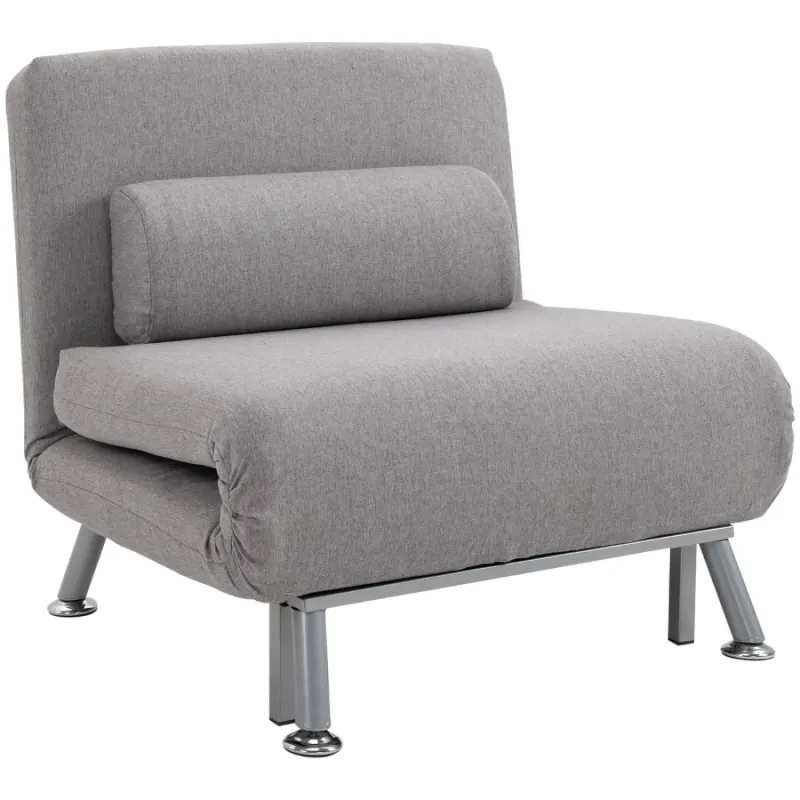 Single Folding Sofa Bed Chair with Adjustable Backrest - Grey Linen
