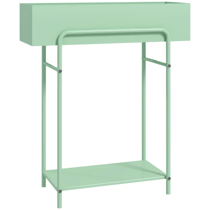 2-Tier Green Metal Plant Stand with Drainage Holes