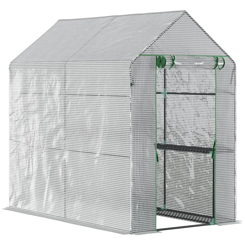 6x4ft Walk-In Greenhouse with 4 Shelves - White