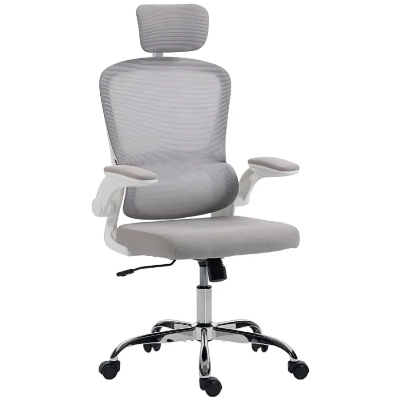  Ergonomic Mesh Office Chair with Lumbar Support and Flip-up Armrests - Grey