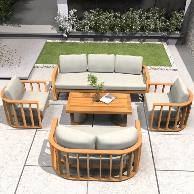 7-Seater Solid Wood Garden Sofa Set with Coffee Table - Teak Finish