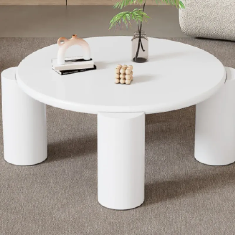 70cm Round White Coffee Table - Modern Circular Wooden Centre Table