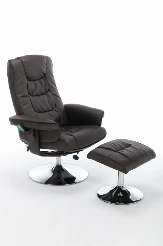 Brown PU Leather Swivel Massage Recliner Chair with Matching Ottoman Footstool